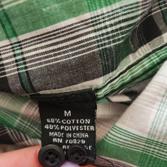 Carbon ButtonUp Shirt Mens M Long Sleeve Green Plaid Pearl Button Pocket Western - Picture 8 of 9